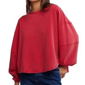 We The Free People Total Eclipse Tee Women XS Coral Pink Ribbed Oversize Slouchy